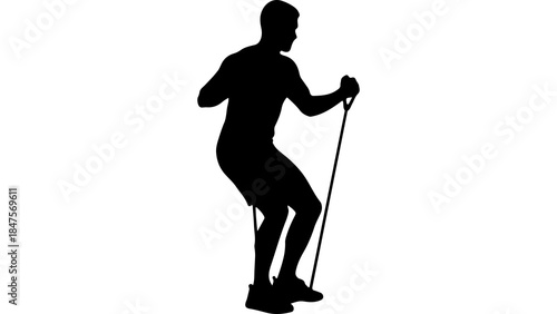 Man exercising with resistance band with transparent background
