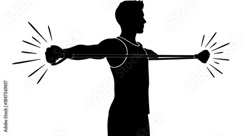 man exercising with resistance band with transparent background