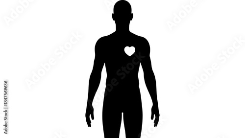 Human silhouette with heart cutout with transparent background
