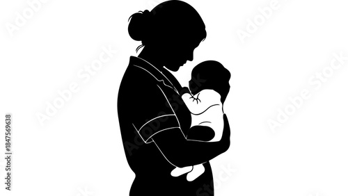 Mother holding baby silhouette with transparent background