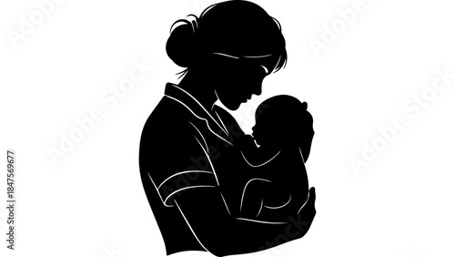 Mother holding baby silhouette with transparent background