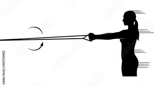 Woman exercising with resistance band with transparent background