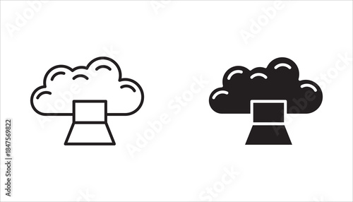 Black and white network cloud storage icon set. Technology, AI, computer, mobile phone, white background vector illustration editable