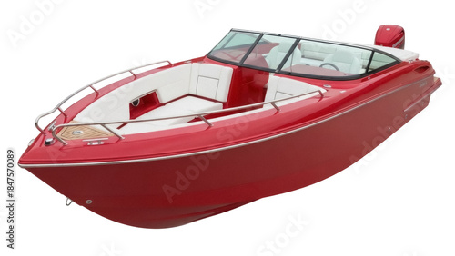 Quadro em tela Isolated bright red boat with seating and windshield for summer fun or family ou