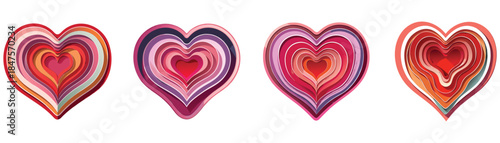 Red and white 3D hearts create a romantic abstract background illustration for a Valentine's Day celebration of love and passion