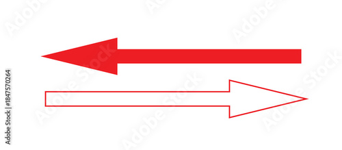 Red arrows pointing both ways. Both sided right left pointing arrow. Horizontal double-headed arrow. Dual sided red arrow vector. Arrows data transfer icon.