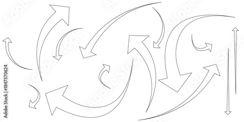 Black arrows set. Curved arrows. Black wavy carve arrow icon isolated on white background. Vector illustrator