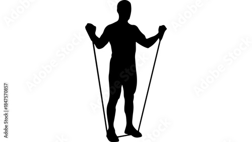 Man exercising with resistance band with transparent background