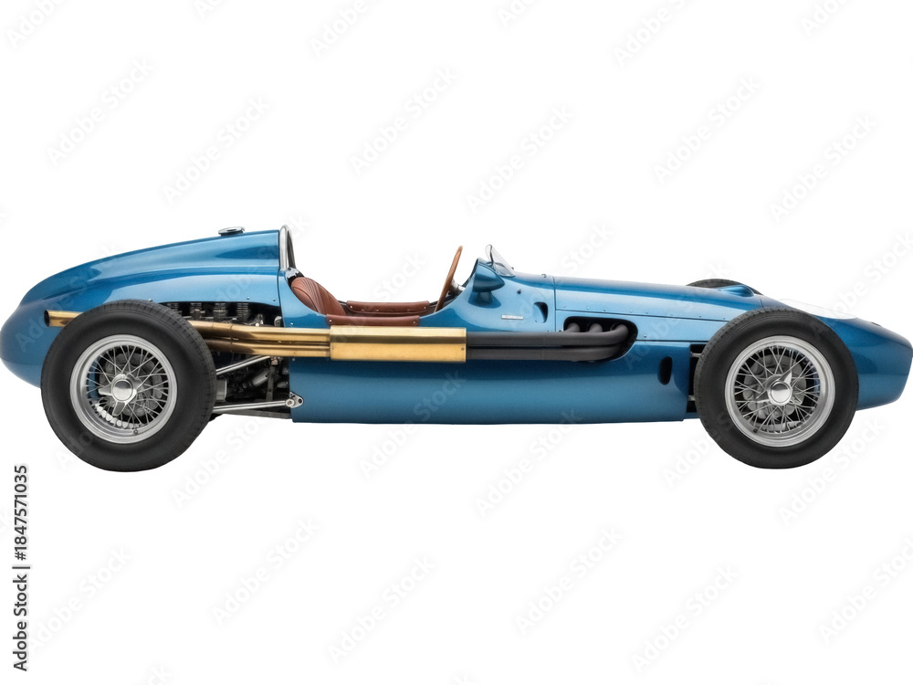 Obraz premium Isolated racing car blue vintage open-wheel design Italian automobile antique classic roadster