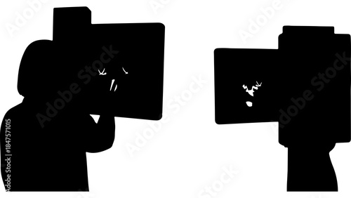 Photographer taking picture with camera with transparent background