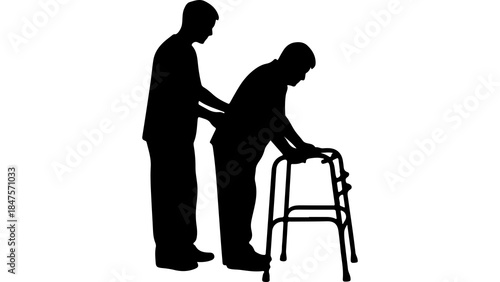 Elderly man walking with assistance with transparent background