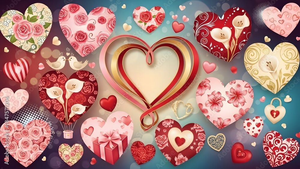 Fototapeta premium A vibrant collection of decorative hearts for valentine's day celebration and romance
