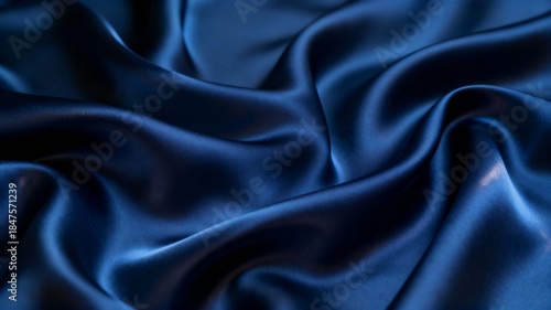 Abstract background dark blue silk satin texture in navy color with elegant atmosphere soft wavy folds smooth fabric surface creating luxurious backdrop with ample space for modern design projects vis