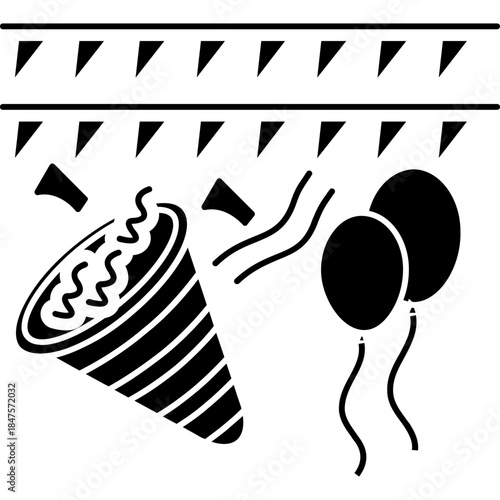 Party Popper and Banner Decor Icon