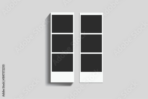 Vector Retro photo booth strips and instant film frames with blank placeholders. Minimalist vintage snapshot mockup templates for photography layouts, scrapbooking, and social media memories.