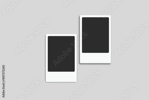 Vector Retro photo booth strips and instant film frames with blank placeholders. Minimalist vintage snapshot mockup templates for photography layouts, scrapbooking, and social media memories.