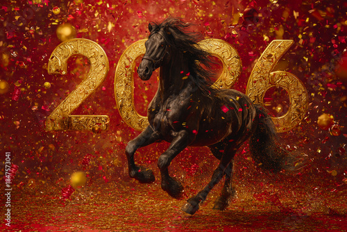 Majestic Horse Galloping Through Festive 2026 New Year Lights