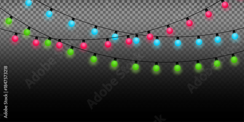 Vibrant string lights creating a festive atmosphere against a transparent backdrop Vector