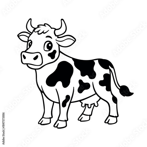 Line Dairy Cow Illustration Character Vector Logo Template