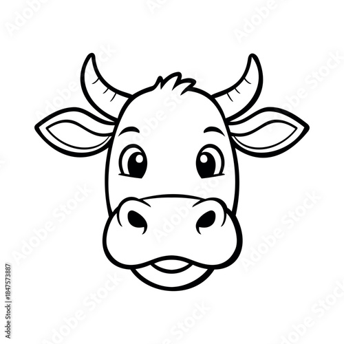 Line Cartoon Cow Illustration Character Vector Logo Template