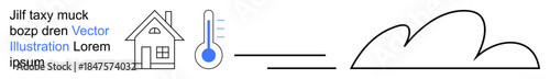 Weather forecast, home automation, temperature monitoring, climate control, environmental awareness, smart living. A house, thermometer and cloud graphic weather and climate concepts. Weather