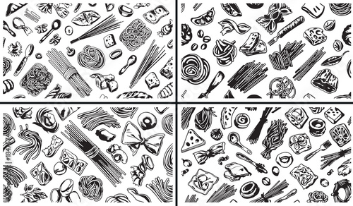 food pattern illustration vector, kitchen ingredient background, cooking food doodle pattern, culinary seamless pattern design, food texture artwork, restaurant food pattern vector, grocery ingredient