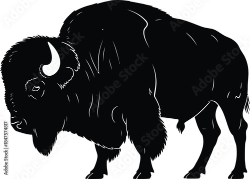 American bison silhouette illustration isolated on white background buffalo vector icon for logo design wild animal symbol for outdoor adventure and nature.