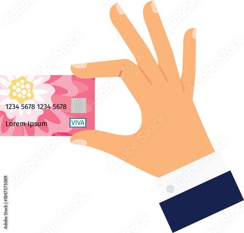 Hand Holding Pink Credit Card with Floral Design