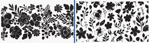 floral silhouette illustration vector, plant shadow artwork, botanical black illustration, flower silhouette design, decorative floral artwork, nature plant vector, artistic foliage illustration, bota