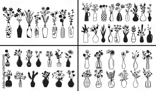 flower vase illustration vector, botanical vase artwork design, decorative flower pot illustration, floral home decor vector, plant vase drawing art, minimal botanical illustration, interior decor flo