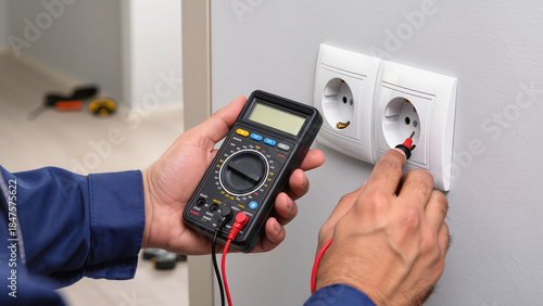 Photos hand holding a multimeter