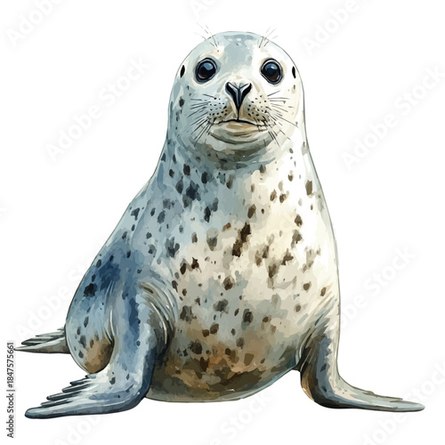 Watercolor illustration painting of Harbor Seal, minimal, isolated on a white background.
