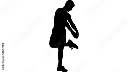 Man stretching leg before exercise with transparent background
