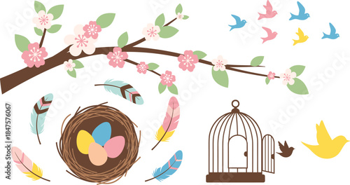 Springtime birds and nest decor