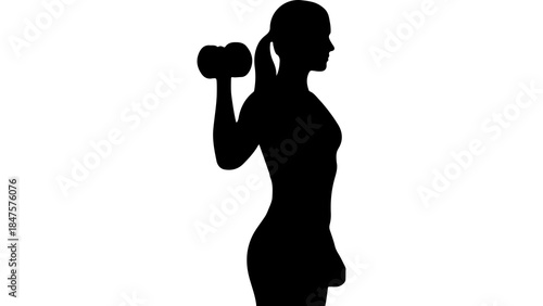 Woman lifting dumbbell with transparent background
