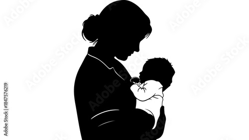 Mother holding baby silhouette with transparent background