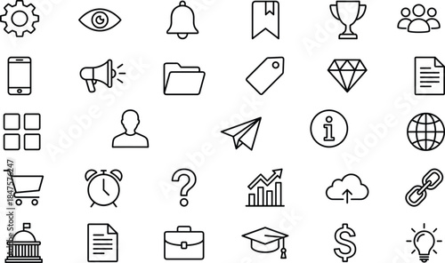 User interface line icons set for web and mobile apps, business tools, navigation, communication, settings, outline ui ux symbols