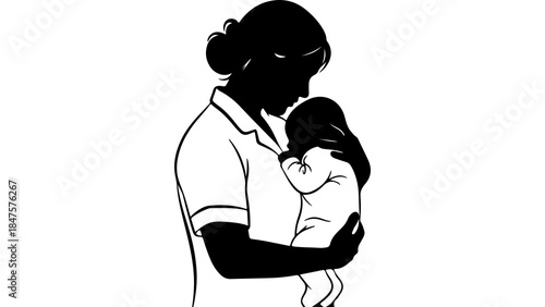 Mother holding baby with transparent background