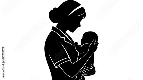 Nurse holding baby with transparent background