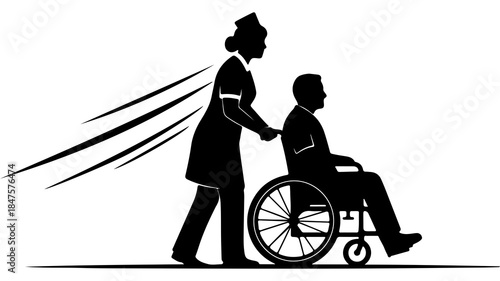 Nurse assisting patient in wheelchair with transparent background