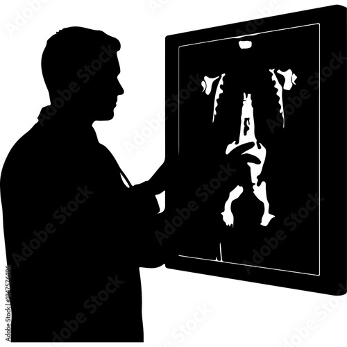 Doctor examining x-ray with transparent background