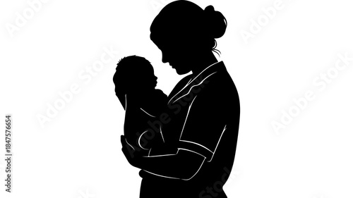 Mother holding baby silhouette with transparent background