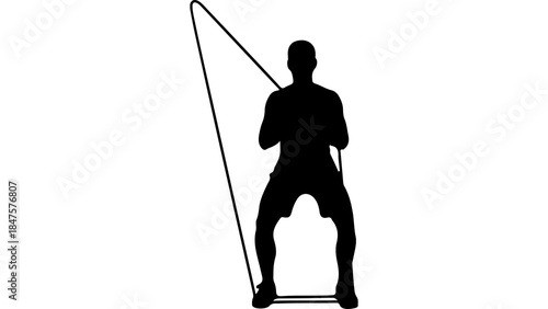 Man exercising with resistance band with transparent background