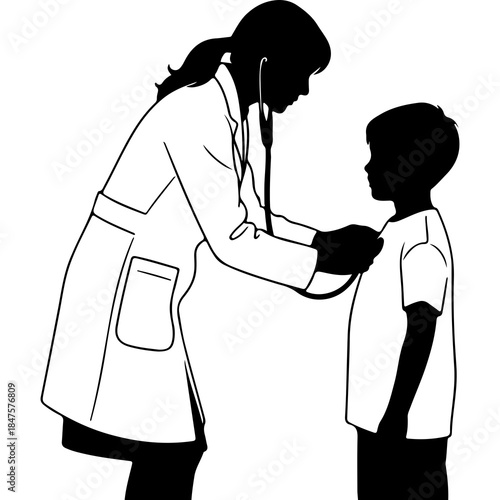 Doctor examining a child with transparent background