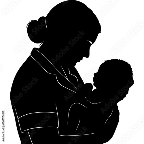 Mother holding baby silhouette with transparent background