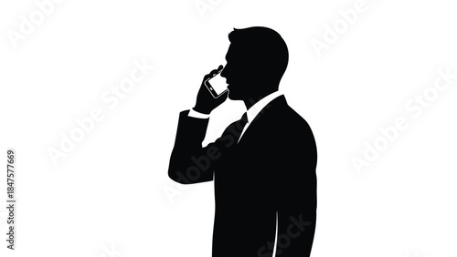 Vector illustration of silhouette of a businessman talking on a mobile phone