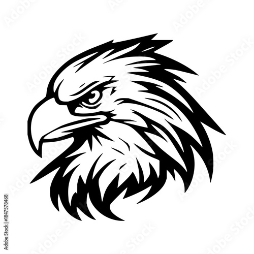 Dynamic illustration of a powerful eagle head with a determined gaze, symbolizing strength, freedom, and majestic spirit in a striking black and white graphic