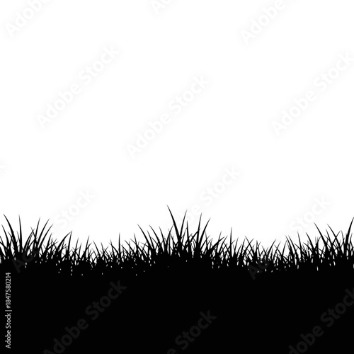 Grass field silhouette border, natural ground texture ideal for landscape illustrations and outdoor scenes