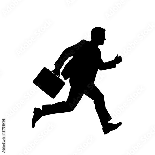 Businessman running with briefcase silhouette, urgency and career success concept perfect for corporate motivation visuals