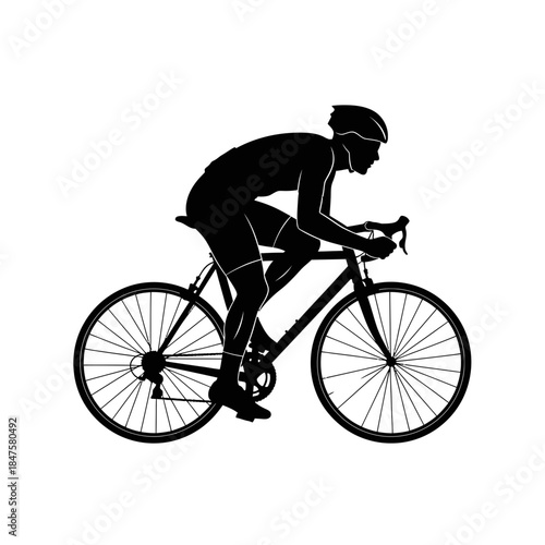 Cyclist silhouette riding road bike, endurance sport icon ideal for cycling events, fitness campaigns, and outdoor themes